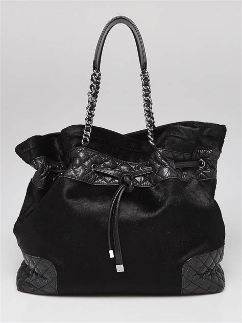 chanel pony hair chain tote|CHANEL Pony Hair Quilted Drawstring Tote Black.